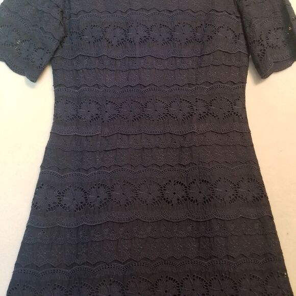 Banana Republic 4 Dress Knee Length Navy Blue Lace 100% Cotton Preppy Bohemian - Picture 3 of 11